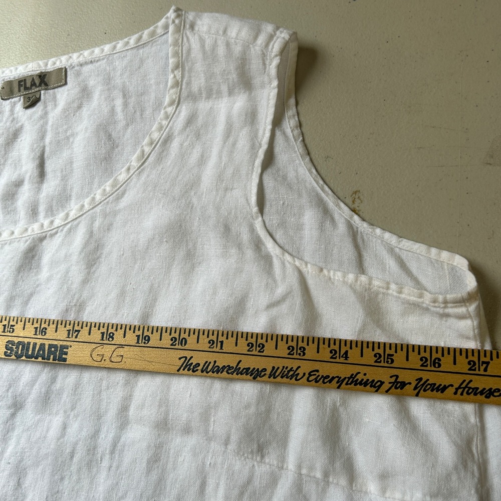 FLAX Linen Tank Top 3G White Sleeveless Scoop Neck Lagenlook - Picture 5 of 6